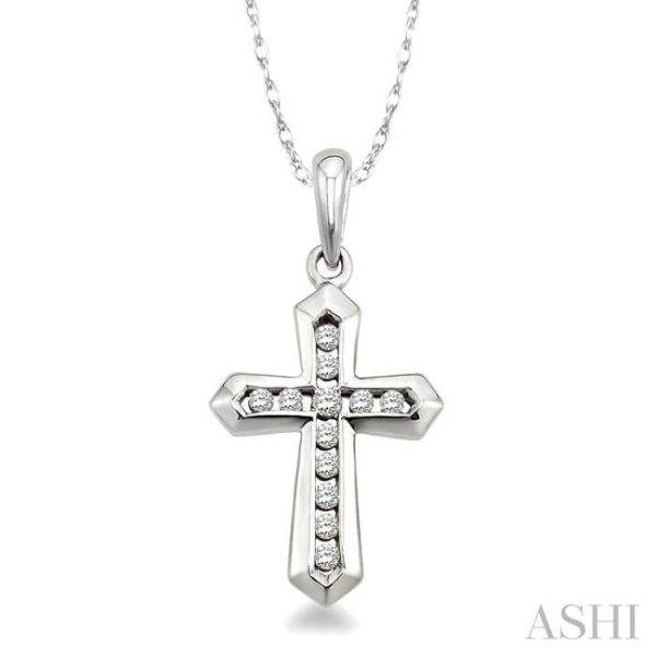 1 10 Ctw Round Cut Diamond Cross Pendant in 10K White Gold with Chain Hot on Sale