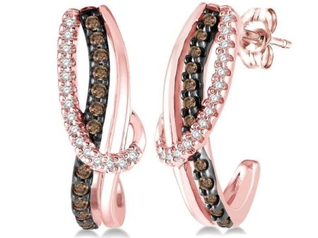 1 4 Ctw Curvy Entwined White & Brown Round Cut Diamond Earrings in 10K Rose Gold Online Hot Sale