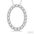 1 2 Ctw Oval Shape Window Round Cut Diamond Pendant With Chain in 14K White Gold Fashion