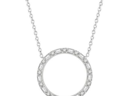 1 2 Ctw Circle Baguette and Round Cut Diamond Necklace in 14K White Gold Sale