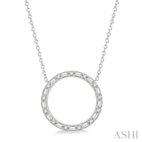 1 2 Ctw Circle Baguette and Round Cut Diamond Necklace in 14K White Gold Sale