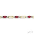 1 10 Ctw Round Cut Diamond & 5x3MM Oval Cut Ruby Precious  Bracelet in 10K Yellow Gold Cheap