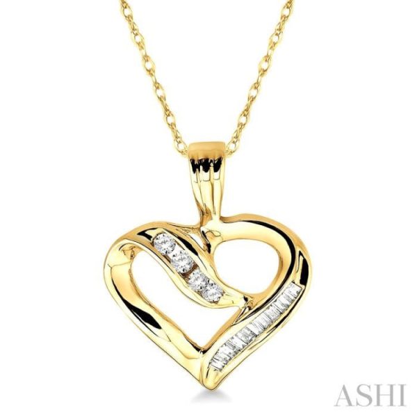 1 4 Ctw Baguettes and Round Diamond Heart Pendant in 10K Yellow Gold with Chain Cheap