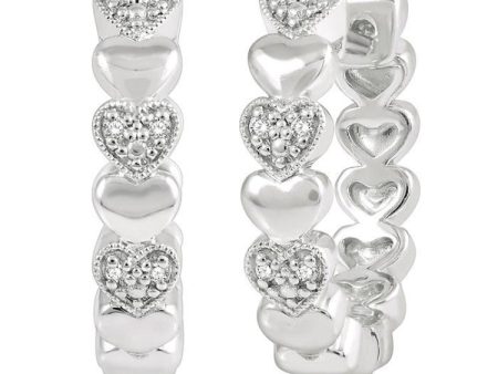 1 20 Ctw Mini Hearts Round Cut Diamond Hoop Earring in Sterling Silver Supply