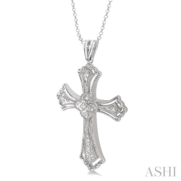 1 20 Ctw Single Cut Diamond Cross Pendant in Sterling Silver with Chain For Cheap