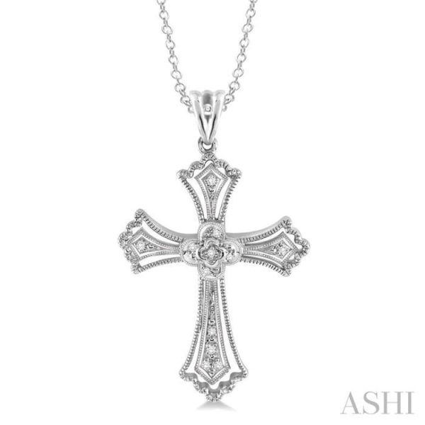 1 20 Ctw Single Cut Diamond Cross Pendant in Sterling Silver with Chain For Cheap