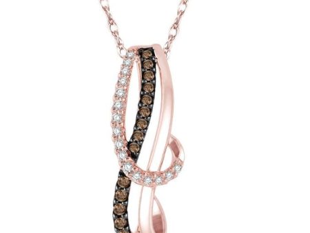 1 4 Ctw Curvy Entwined White & Brown Round Cut Diamond Pendant With Link Chain in 10K Rose Gold Supply