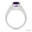 1 20 Ctw Round Cut Diamond & 10x8 MM Cushion Shape Amethyst Semi Precious Ring in Sterling Silver Online Sale