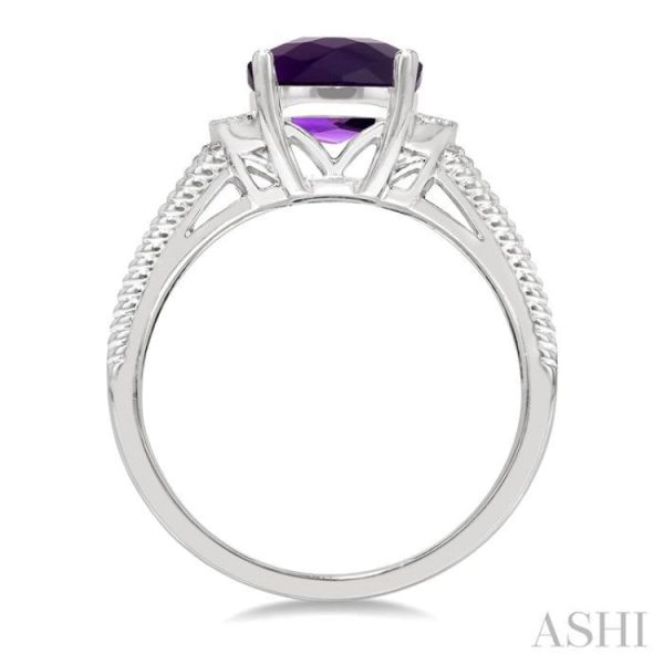 1 20 Ctw Round Cut Diamond & 10x8 MM Cushion Shape Amethyst Semi Precious Ring in Sterling Silver Online Sale