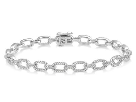 1 1 2 Ctw Round Cut Diamond Encrusted Link Chain Bracelet in 14K White Gold Online Sale