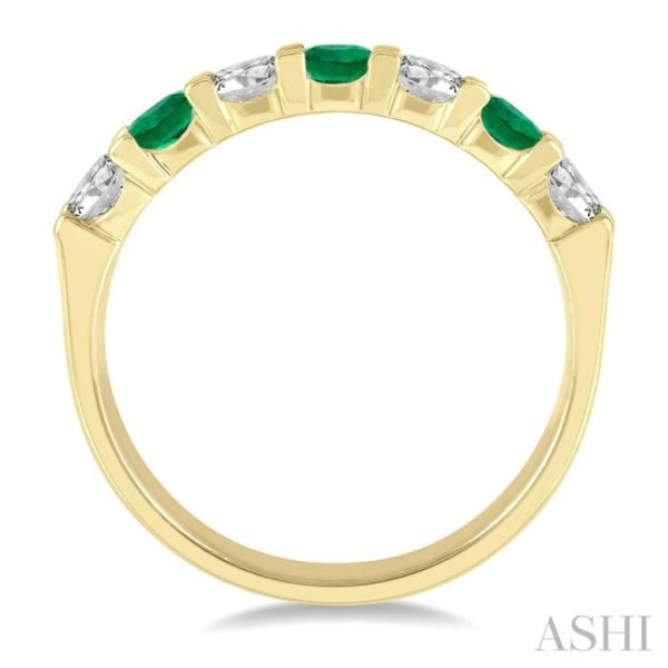 1 2 ctw Round Cut Diamond and 3.3MM Emerald Precious Wedding Band in 14K Yellow Gold Online Hot Sale