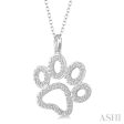 1 20 Ctw Round Cut Diamond Paw Pendant in Sterling Silver with Chain For Sale