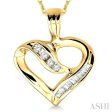 1 4 Ctw Baguettes and Round Diamond Heart Pendant in 10K Yellow Gold with Chain Cheap