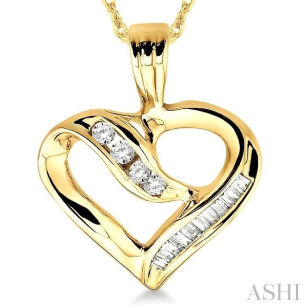 1 4 Ctw Baguettes and Round Diamond Heart Pendant in 10K Yellow Gold with Chain Cheap