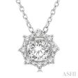 1 3 Ctw Floral Lattice Round Cut Diamond Pendant With Chain in 14K White Gold Discount