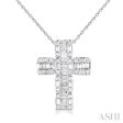 1 2 ctw Fusion Baguette and Round Cut Diamond Cross Fashion Pendant With Chain in 14K White Gold Online now