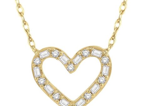 1 4 Ctw Heart Charm Baguette and Round Cut Diamond Necklace in 14K Yellow Gold Discount