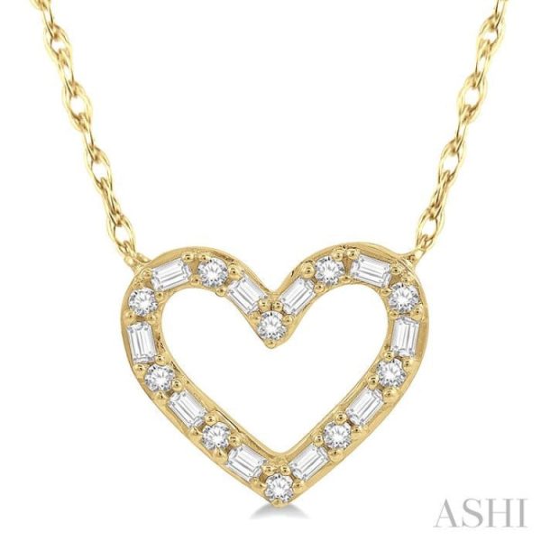 1 4 Ctw Heart Charm Baguette and Round Cut Diamond Necklace in 14K Yellow Gold Discount