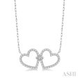 1 4 Ctw Coupled Twin Heart Round Cut Diamond Necklace in 10K White Gold Online Sale