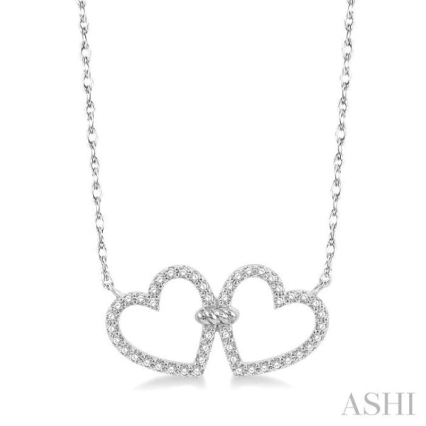 1 4 Ctw Coupled Twin Heart Round Cut Diamond Necklace in 10K White Gold Online Sale