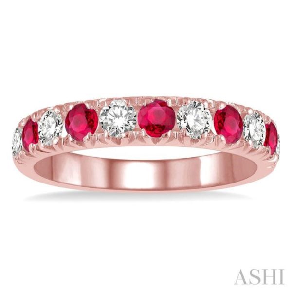 1 2 ctw Round Cut Diamond and 2.9MM Ruby Precious Wedding Band in 14K Rose Gold Hot on Sale