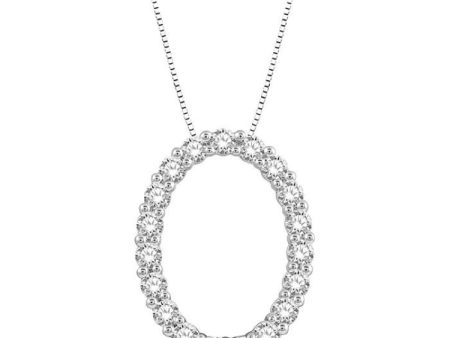 1 2 Ctw Oval Shape Window Round Cut Diamond Pendant With Chain in 14K White Gold Fashion