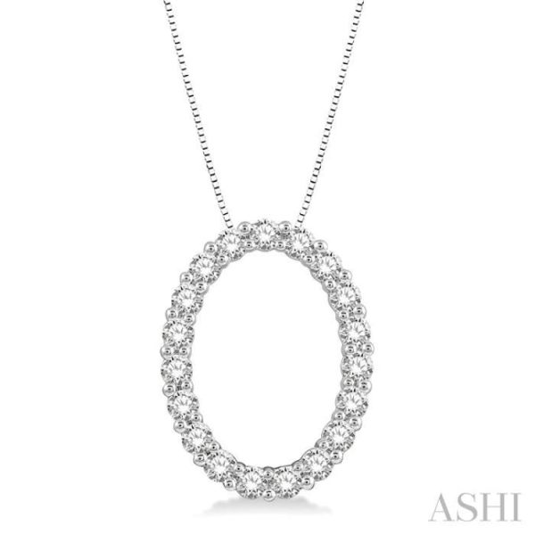 1 2 Ctw Oval Shape Window Round Cut Diamond Pendant With Chain in 14K White Gold Fashion