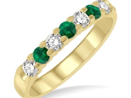 1 4 ctw Round Cut Diamond and 2.6MM Emerald Precious Wedding Band in 14K Yellow Gold Discount