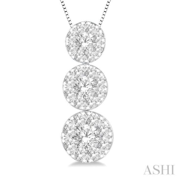 1 3 ctw Lovebright 3 stone Essential Round Cut Diamond Pendant with Chain in 14K White Gold on Sale