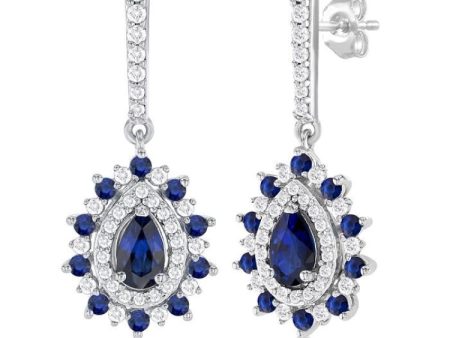 1 3 ctw 5x3 MM & 1.45 MM Sapphire and Round Cut Diamond Precious Earring in 14K White Gold For Cheap