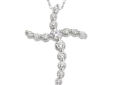 1 4 Ctw Round Cut Diamond Journey Cross Pendant in 14K White Gold with Chain Online