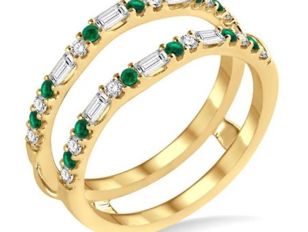 1 3 ctw Baguette and Round Cut Diamond & 1.50MM Emerald Insert Ring in 14K Yellow Gold Online