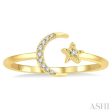 1 20 ctw Petite Crescent and Star Round Cut Diamond Stackable Fashion Ring in 10K Yellow Gold Fashion