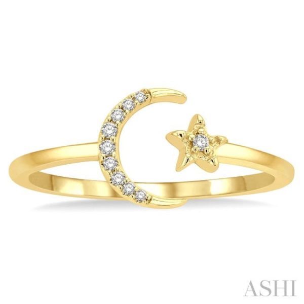 1 20 ctw Petite Crescent and Star Round Cut Diamond Stackable Fashion Ring in 10K Yellow Gold Fashion