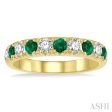 1 2 ctw Round Cut Diamond and 2.9MM Emerald Precious Wedding Band in 14K Yellow Gold Sale