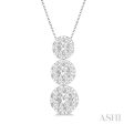 1 3 ctw Lovebright 3 stone Essential Round Cut Diamond Pendant with Chain in 14K White Gold on Sale