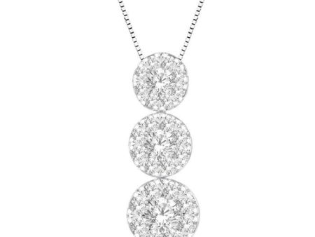 1 3 ctw Lovebright 3 stone Essential Round Cut Diamond Pendant with Chain in 14K White Gold on Sale