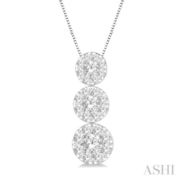 1 3 ctw Lovebright 3 stone Essential Round Cut Diamond Pendant with Chain in 14K White Gold on Sale