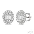 1 2 Ctw Oval Mount Baguette and Round Cut Diamond Earrings in 14K White Gold Sale