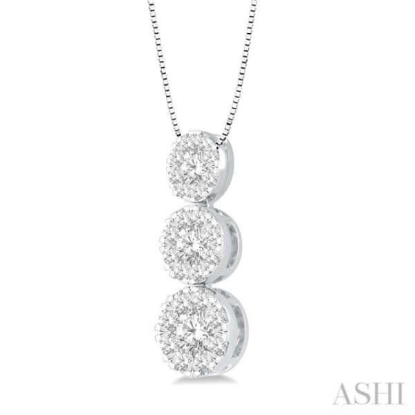 1 3 ctw Lovebright 3 stone Essential Round Cut Diamond Pendant with Chain in 14K White Gold on Sale