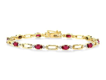 1 10 Ctw Round Cut Diamond & 5x3MM Oval Cut Ruby Precious  Bracelet in 10K Yellow Gold Cheap