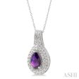 1 20 Ctw Round Cut Diamond & 9x6 MM Pear Cut Amethyst Semi Precious Pendant With Chain in Sterling Silver Supply