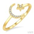 1 20 ctw Petite Crescent and Star Round Cut Diamond Stackable Fashion Ring in 10K Yellow Gold Fashion