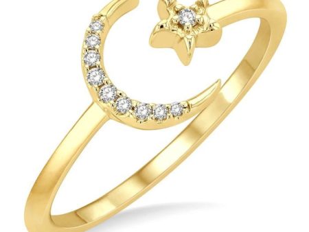 1 20 ctw Petite Crescent and Star Round Cut Diamond Stackable Fashion Ring in 10K Yellow Gold Fashion