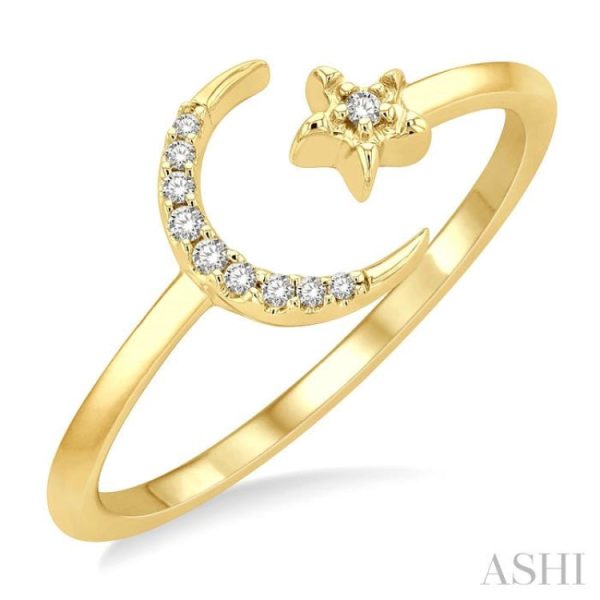 1 20 ctw Petite Crescent and Star Round Cut Diamond Stackable Fashion Ring in 10K Yellow Gold Fashion