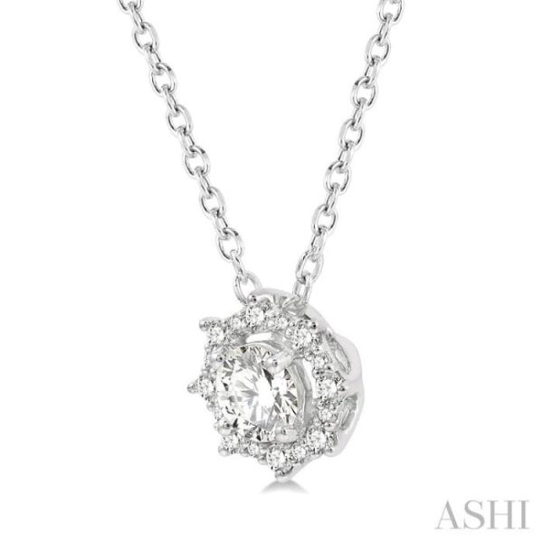 1 3 Ctw Floral Lattice Round Cut Diamond Pendant With Chain in 14K White Gold Discount