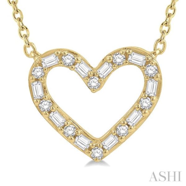 1 2 Ctw Heart Charm Baguette and Round Cut Diamond Necklace in 14K Yellow Gold Online Sale