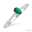 1 10 ctw Petite 5x3 MM Oval Cut Emerald and Round Cut Diamond Precious Fashion Ring in 10K White Gold For Discount