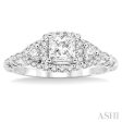 1 2 Ctw Round Cut Diamond Engagement Ring with 1 5 Ct Princess Cut Center Stone in 14K White Gold Online now