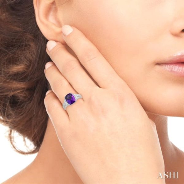 1 20 Ctw Round Cut Diamond & 10x8 MM Cushion Shape Amethyst Semi Precious Ring in Sterling Silver Online Sale